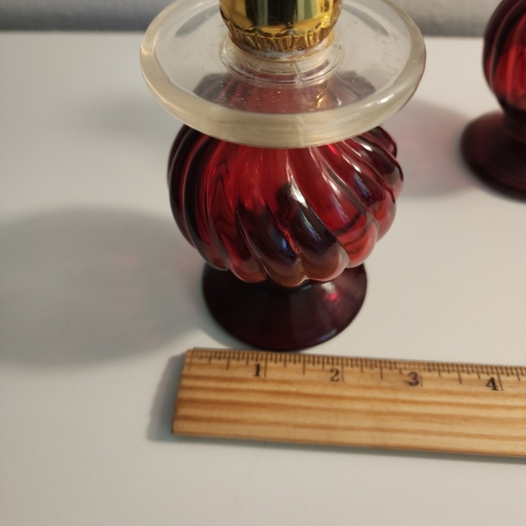Set Of 2 Avon Candlestick Bird of Paradise EMPTY Cologne Ruby Red Bottles - Picture 10 of 10